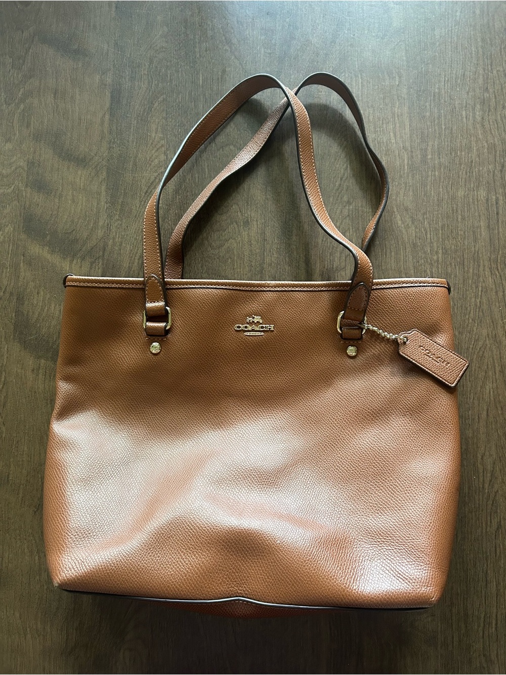Coach Pebbled Leather Tote in Saddle Brown with Gold Hardware